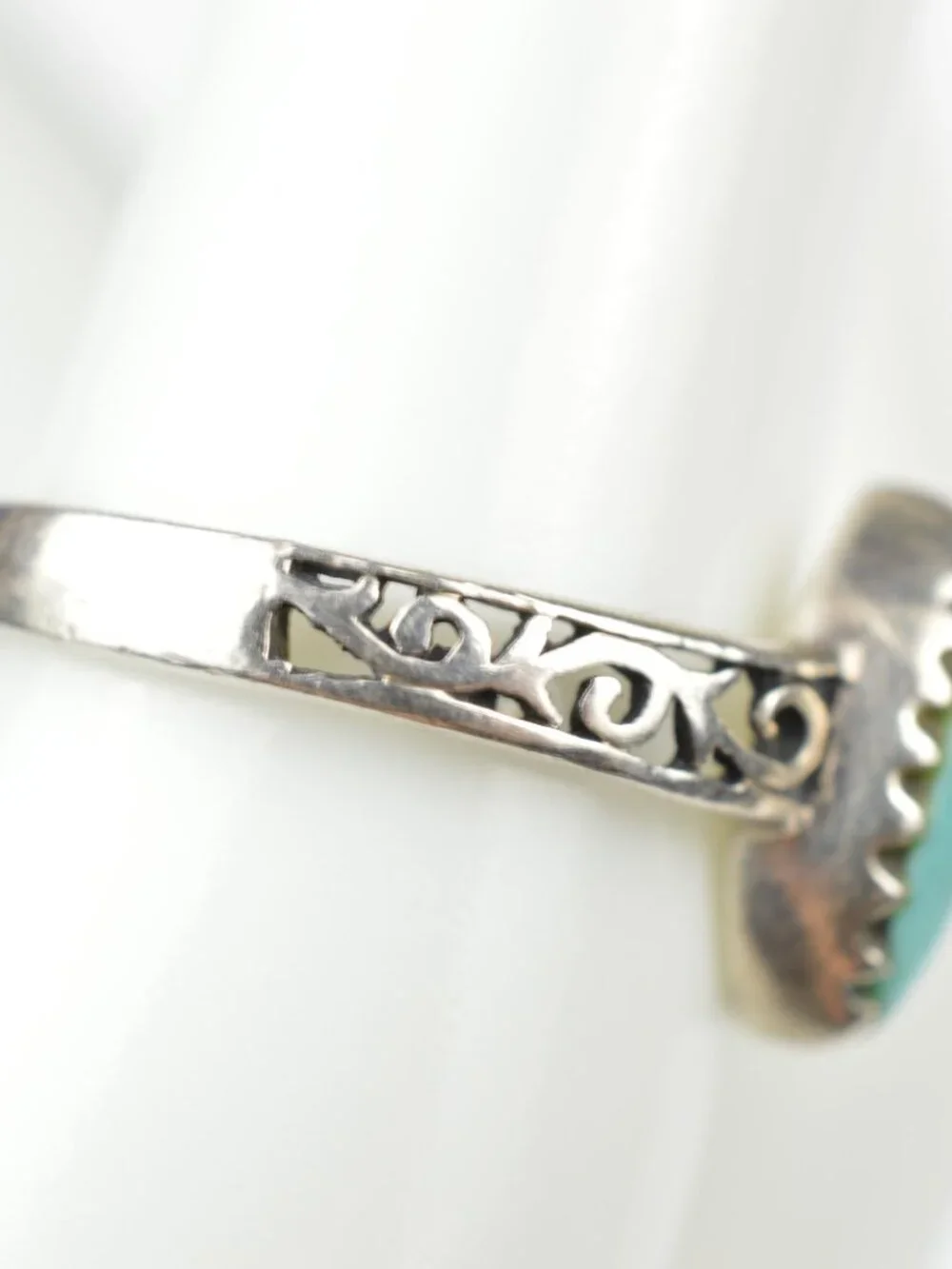 925 Sterling Silver Turquoise Ring Size 4.75 Marquise Boho Filigree Band 2g